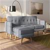 DEGHI Divano tre posti in tessuto grigio e gambe in legno con chaise longue reversibile - Kaleo