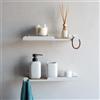 MILUKA Set da 2 Ripiani Galleggianti da Parete in metallo bianco 35 x 10 cm | Picola Mensole da Muro Design con Ganci e Superficie in legno di rovere | Ideali per cameretta, bagno e cucina