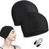 BNOYONERAS 2 Pezzi Cuffia Piscina Tessuto, Cuffie da Nuoto, Cuffie da Piscina Nuoto, Adulto Cappello da Nuoto, con Clip per Naso Tappi per le Orecchie per Uomo Donna Super Elastica e Leggera(Nero)