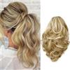 Cybelleza 30cm Coda Capelli Extension Coda di Cavallo Ricci Estensioni per Capelli Mossi Lunghi Corti Extension Clip Sintetici Ponytail Claw Posticci Ondulati Parruchino, Castano cenere & biondo