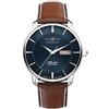 Zeppelin Orologio da uomo con cinturino in pelle serie Atlantic automatico giorno della settimana data 8466, Blu-grigio/marrone, Classico, elegante