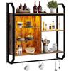 Bestier Mensole da Cucina a LED, Mensole per Tubi Industriali da 84 cm con Ripiani in Vetro Regolabili, Mensola a Parete con Portasciugamani con 6 Ganci a S, Portabottiglie per Vino e Caffè, Marrone