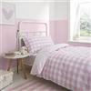 Bianca Check and Stripe - Copripiumino rosa + federa per cuscino, 90 cm, 160 x 220 + 50 x 110 cm