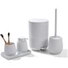 AJEUNGAIN Set Bagno Accessori Completo Bianco, Set Accessori Bagno Moderno include Cestino Bagno, Portaspazzolino, Set Scopino WC e Dispenser Sapone, Vassoio da Vanity (Bianco)