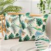 LRartdeco Federe Cuscini per Divano Esterno Impermeabile Copricuscini Divano 40x40 Blu Verde Federa Cuscino Pianta Foglie 2 Pezzi Lino Copricuscino Divano per Giardino Divano Sedia Deco