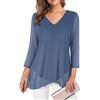 SHEKINI Camicia Donna Elegante Top Blusa 3/4 Tunica Traspirante Casual Camicetta Doppia Chiffon Particolari Colore Puro Pieghe Elegante Camicie Shirt