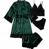 Generic Accappatoio da donna in raso di seta, vestaglia da notte, vestaglia da donna, vestaglia in raso di seta, vestaglia lunga kimono con accappatoio stampato, da donna, damigella d'onore, Verde, XL