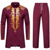 ZDSUHYIW Abiti africani per Uomo Ricamo Camicie e Pantaloni 2 Pezzi Set Dashiki Abiti Tribale Abbigliamento Arabo Thobe Islamico Musulmano Dubai T-shirt Maniche Lunghe Vestito, Colore: rosso, L