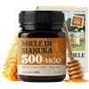 NaturalePiù Miele di Manuka 500+ MGO 250g. Dalla Nuova Zelanda. Certificato in Laboratorio. Miele Balsamico Puro. Mono Floreale, Ideale per la Cura delle Ferite. Tè, Cereali e Prodotti da Forno.