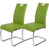 Hela Tische, Flora - Set di 2 sedie cantilever, sedie da cucina, similpelle colore verde, impugnatura incorporata, struttura in metallo cromato, 42 x 57 x 98 cm