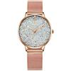 Alienwork Orologio Donna Oro rosa Cinturino in Maglia Metallo Bianco Strass Brillanti Elegante