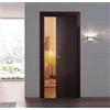 PORTE ITALIANE Porta scorrevole a scomparsa interno muro con CHIUSURA AUTOMATICA Ammortizzata in laminato Wengè Finitura Ottone