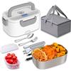 Nifogo Scaldavivande Elettrico 60W Lunch Box Elettrica 3 in 1 Contenitore Portavivande 1,5L l'ufficio, casa, Auto, Camion 12V 24V e 230V con Grigio Borsa isolante e Set di Posate（Bianco）