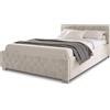 Juskys letto imbottito Nizza da 120x200 cm - Letto con rete a doghe, contenitore e illuminazione LED - Letto con rivestimento in velluto e trapuntatura in stile Chesterfield - Beige