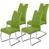 Hela Tische Tavoli Hela, Flora - Set di 4 sedie da cucina flessibili, ecopelle verde, struttura in tubolare cromato, schienale con maniglia