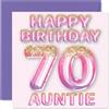 Stuff4 Biglietto di auguri per il 70° compleanno della zia, con palloncini glitterati rosa e viola, biglietti di auguri per la zia di 70 anni, 145 mm x 145 mm
