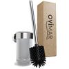 Ovimar Scopino WC | Argento | Montaggio a Parete con Forature | Spazzola per WC in Silicone | Funzione di Ventilazione | Acciaio Inox