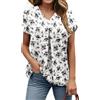 PrinStory Camicetta estiva da donna in chiffon con scollo a V petalo a maniche corte top estivo casual magliette, Fiori neri bianchi, XXL