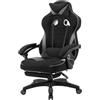 WOLTU Sedia da Gaming Tessuto Traspirante, Fresco D'estate, Poltrona Gamer Ergonomica con Poggiapiedi, Schienale & Sedile Grandi Comodo, Nero+Grigio