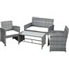 Outsunny Set Mobili 4 Pezzi Divanetto da Giardino Metallo, Rattan - Outsunny