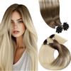 LaaVoo Extension Capelli Veri Cheratina 50g 50 ciocche - Capelli Umani Remy Lisci Balayage Marrone Chiaro con Biondo Chiaro - Extension Professionale Naturale 35 cm #8/59
