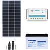 Kit solare fotovoltaico 100W 12V mono regolatore PWM 10A serie LS batteria AG...