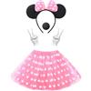 Clundoo Costume Ragazza, Gonna a Pois Bambina, Guanti Bianchi, Naso per Carnevale Halloween Cosplay Festa di Compleanno (Rosa)