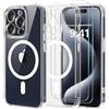 Yohii 3 in 1 Magnetica Cover per iPhone 15 Pro con 2 Pezzi Vetro Temperato [Protezione Fotocamera] Custodia Antiurto di Livello Militare, Compatibile con MagSafe, Trasparente