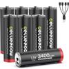 Delyeepow 1.5V USB-C Batterie AA ricaricabili 3400mWh, Pile Ricaricabili AA Litio 1500 Cicli con Cavo USB-C, 8 pezzi