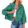 BIISDOST Giacca da donna casual in denim, con colletto rovesciato, a maniche lunghe, con bottone, con cappuccio, da donna, in jeans, colore blu scuro, per la transizione, da pilota, verde, M