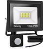 Jefedana 1*Faretto LED da Esterno con Sensore di Movimento 10W 1000LM Faro LED Esterno IP66 Impermeabile LED Esterno Bianco Freddo 6000K Lampada a Rsparmio LED per Cortile, Campo da Basket