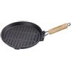 ECHTWERK Padella per grigliare in ghisa con rivestimento smaltato 24 cm, manico in legno rimovibile, scarico laterale del grasso, adatta per caminetti, barbecue e forni