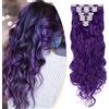 S-noilite Set 8pcs Clip in Hair Extensions Extension Clip Capelli Veri Testa Piena 18Clips Parrucchino 60cm Riccio Viola blu