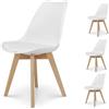 Kosmi - Set di 4 sedie bianche in stile scandinavo modello VICTOIRE con scocca imbottita in resina bianca e gambe in legno naturale