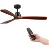 M mimotec- Ventilatore da soffitto Maison senza luce e telecomando, motore DC 30 W, 6 velocità, silenzioso, 3 pale in legno naturale, 132 cm, funzione estate-inverno, timer