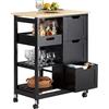 SoBuy Carrello Cucina con 3 Cassetti e 1 Cestino, Mobiletto Cucina Salvaspazio con 4 Ruote Girevoli, Credenza Cucina o Bagno, Mobiletto Cucina Dispensa, L68P38A85 cm, nero,FKW79-SCH