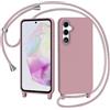 AOMYKE Cover per Samsung Galaxy A35 5G con Cordino, Custodia con Laccio Collana Tracolla Collo Liquido Silicone Antiurto TPU Antiurto AntiGraffio Case - Rosa