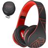 PowerLocus Cuffie Bluetooth Over Ear, Cuffie Wireless Bluetooth 5.3, Hi-Fi Stereo Suono, Senza Fili con Microfono, Pieghevoli, Micro SD/TF, FM Radio per Viaggio/Telefono/PC/Ufficio (N Rosso)