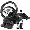 SilteD Volante da gioco di corse a 900° Simulatore di guida professionale per camion Freno a mano + set di pedali frizione PC/laptop Windows compatibile,Nero