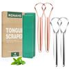 RONAVO Pulisci Lingua per Adulti (4 PC), Metal Tongue Scraper Antiruggine (custodie da viaggio incluse) Ridurre il cattivo respiro, Raschietto Lingua Cura orale, Facile da usare e lavare, 2 colori