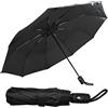 RAM ONLINE Ram® Ombrello da viaggio pieghevole, apertura e chiusura automatica, manico ergonomico, ombrello da golf a 10 costole, portatile, sottile e leggero, Nero, medium, Classico