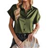 ROGNER Camicetta in Seta per Donna Camicie abbottonate in Raso a Maniche Corte Casual Scollo a V Ampio Tunica da Lavoro Top Camicette da Ufficio Top in Seta Casual da Lavoro vestibilità Slim