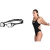 ARENA Occhiali unisex per adulti Cobra Ultra Swipe, argento-nero, taglia unica & Solid Swim Tech Team Costume Intero Donna, Costume Donna ad Asciugatura Rapida