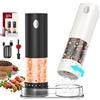 Set di macina sale e pepe elettrico ricaricabile di grande capacità, porta di ricarica USB con coperchio antipolvere scorrevole; macina sale e pepe automatico con luce a LED, 6 modalità di macinazione