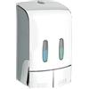 Wenko Dispenser per sapone e disinfettante, a 2 scomparti, cromato, dosatore per sapone e disinfettante, capacità per ogni camera: 480 ml, 0,96 l