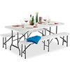 Relaxdays Set Chiosco Tavolo Panche ribaltabili, 3 Pezzi Arredo Giardino, Monocolore, Bianco, H x L x P: 74 x 180 x 74, 5 cm