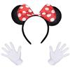 Clundoo Costume Orecchie Mouse Ragazza, Minnie Cerchietto, Guanti Bianchi + Rosso Minnie Topolino Cerchietto per Carnevale Halloween Cosplay Festa di Compleanno a Tema Bambini Ragazze Donna-2 Pezzi