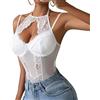 Haibang Body Donna Sexy Bodysuit Top in Pizzo Floreale Spaghetti Strap Sottogiacca Body Senza Maniche a Rete Trasparente Jumpsuit Aderente Un Pezzo Tuta Elegante Cami Camicie Moda Going Out Leotard Top