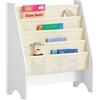 SoBuy Libreria Montessoriana per Bambini Organizer con 4 Tasche in Tessuto Scaffale Porta Libri e Giochi, Portariviste a Terra Scaffale per Riviste Salvaspazio, Bianco 62x30x71cm FRG225-W