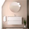 Inbagno Mobile bagno sospeso 90 cm bianco lucido con lavabo e specchio tondo 70 cm, 2 cassetti con chiusura soft-close, GAYA